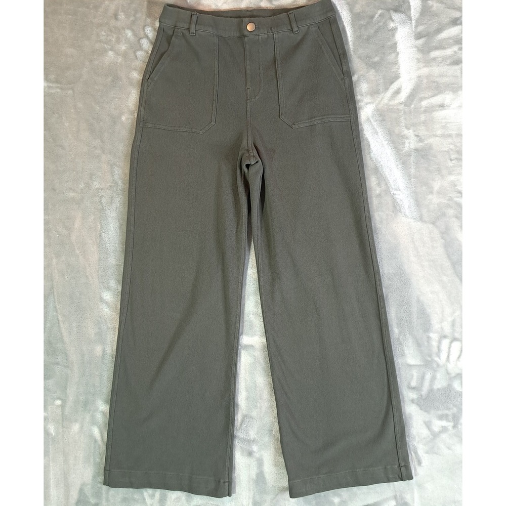 Rae Mode Stretch Twill Wide Leg Pants M Sage Olive Green Patch Pockets P6263